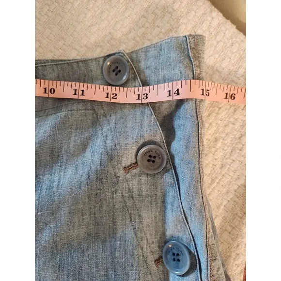 Trina Turk Duran Chambray Denim Button Sailor Wide Leg Pants with Tuxedo Stripe - Picture 7 of 9